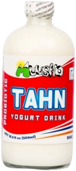 A glass bottle of Muusho Tahn — Armenian yogurt drink